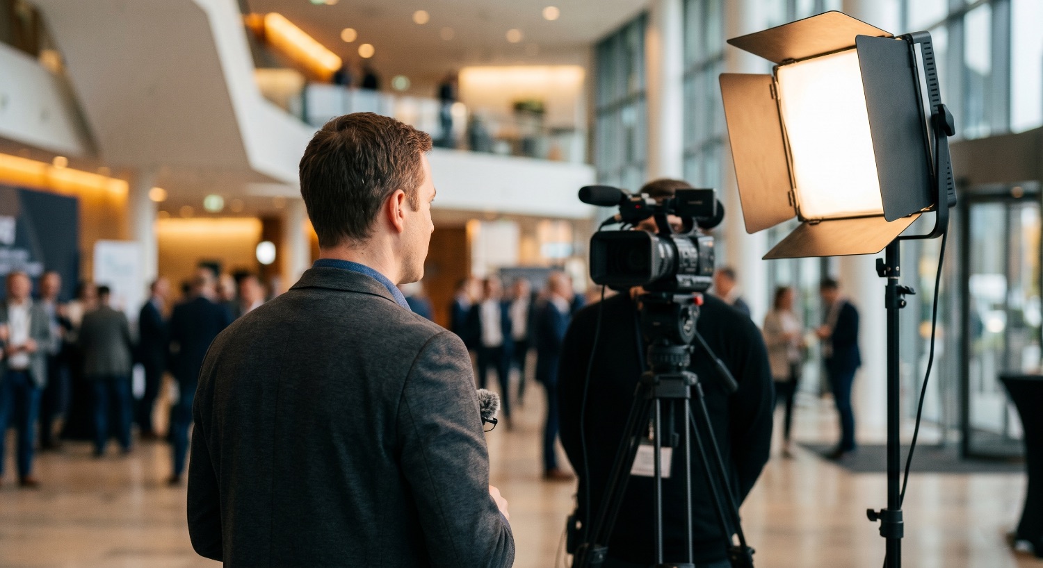 Nagranie wywiadu z uczestnikiem konferencji — reportaż filmowy